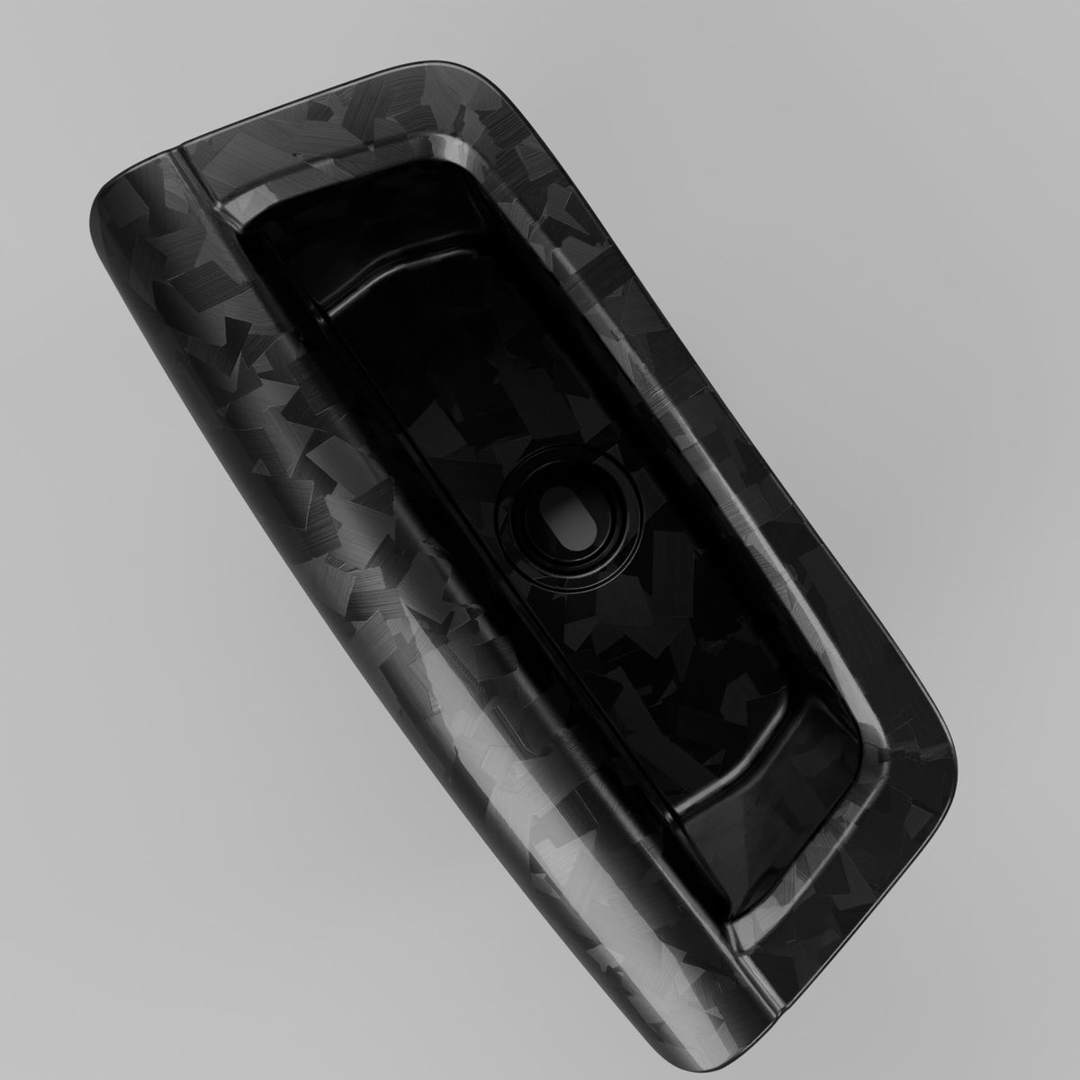 Ford Falcon FG carbon fibre door pull cup, gloss forged, top-down view