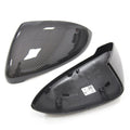 VW Golf MK7 carbon fibre mirror cover pair top and underside view showing weave pattern and fitment clips