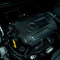 Carbon fibre engine cover installed on VW Golf GTI MK7 engine bay EA888 real car fitment photo