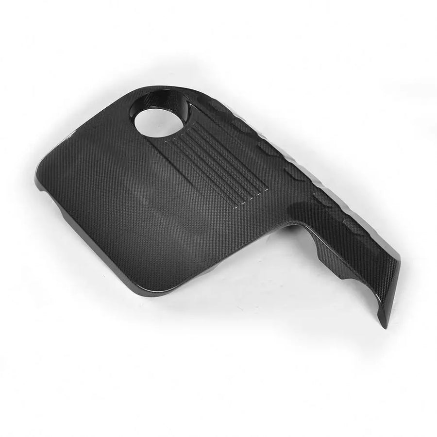 BMW M3 M4 carbon fibre engine cover side angle OEM-style fitment S55 engine bay upgrade