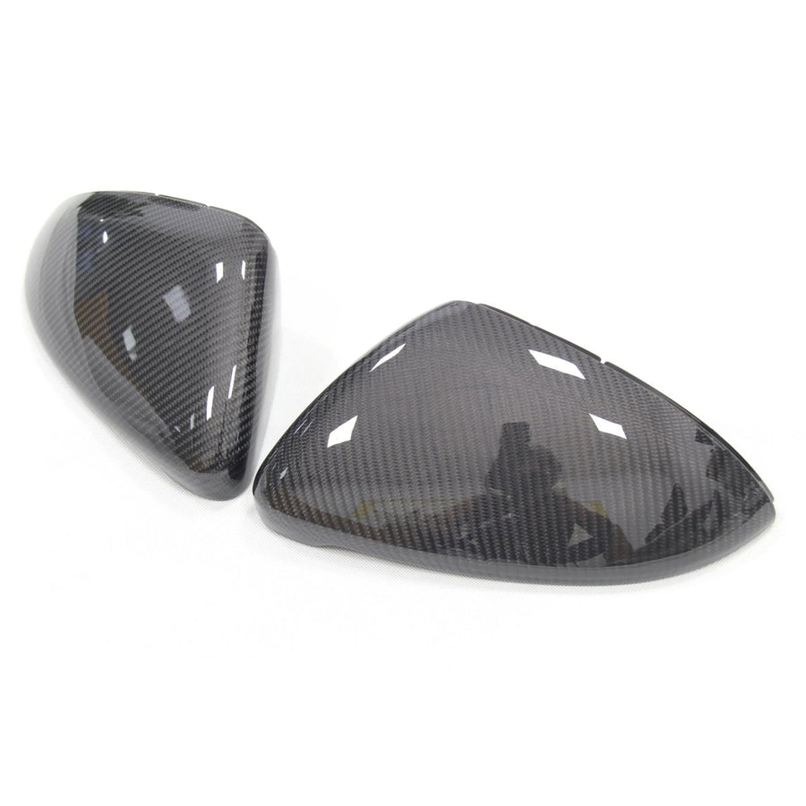 VW Golf MK7 GTI Golf R carbon fibre side mirror caps top angle showing genuine carbon weave detail