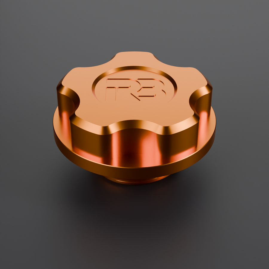Billet Barra oil filler cap in orange anodised finish