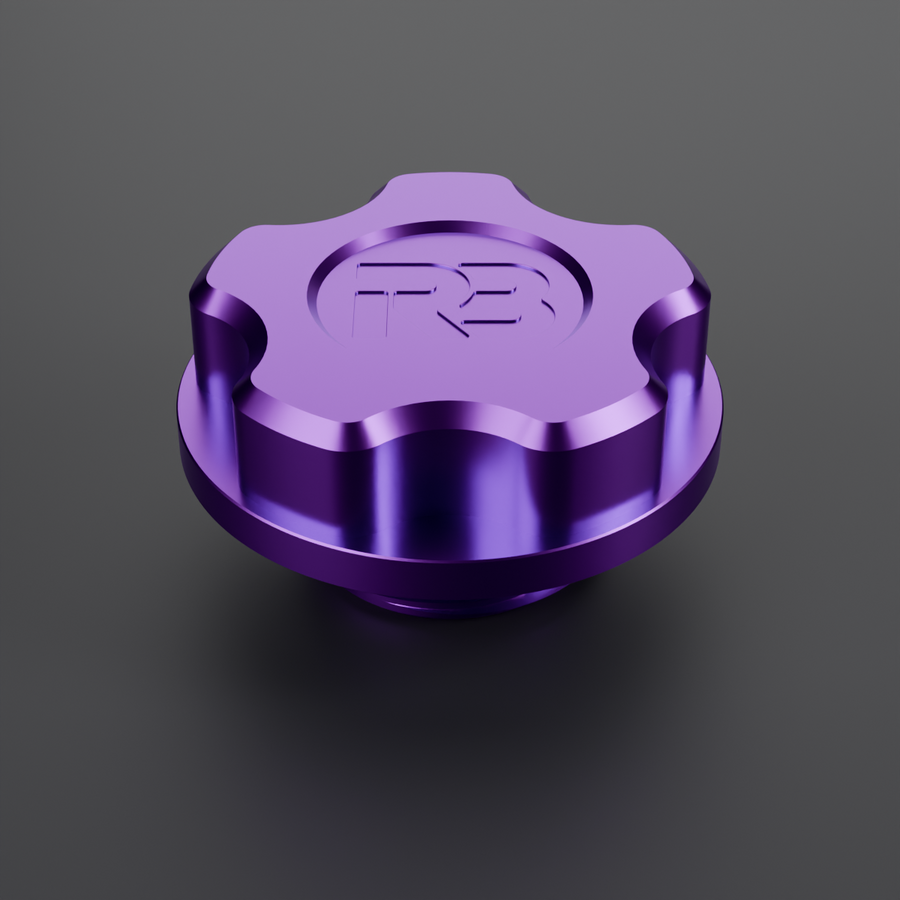 Billet Barra oil filler cap in purple anodised finish