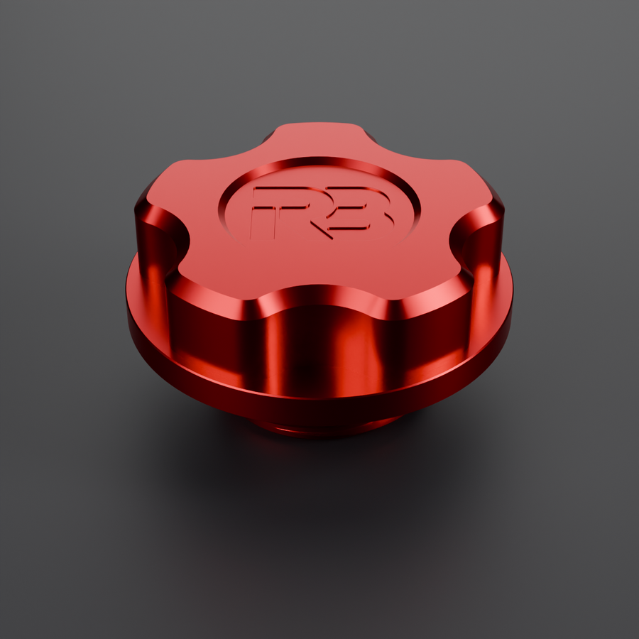 Billet Barra oil filler cap in red anodised finish