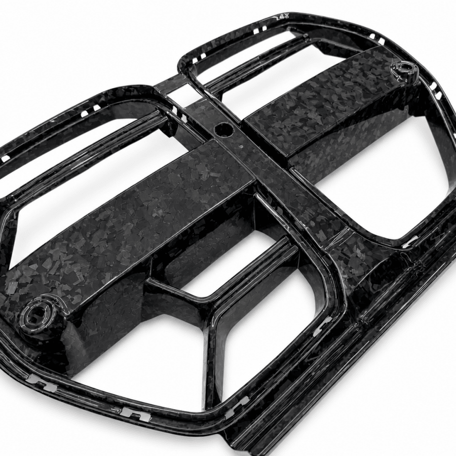 BMW G80 M3 forged carbon fiber CSL style front kidney grille for ACC equipped models, angled product view
