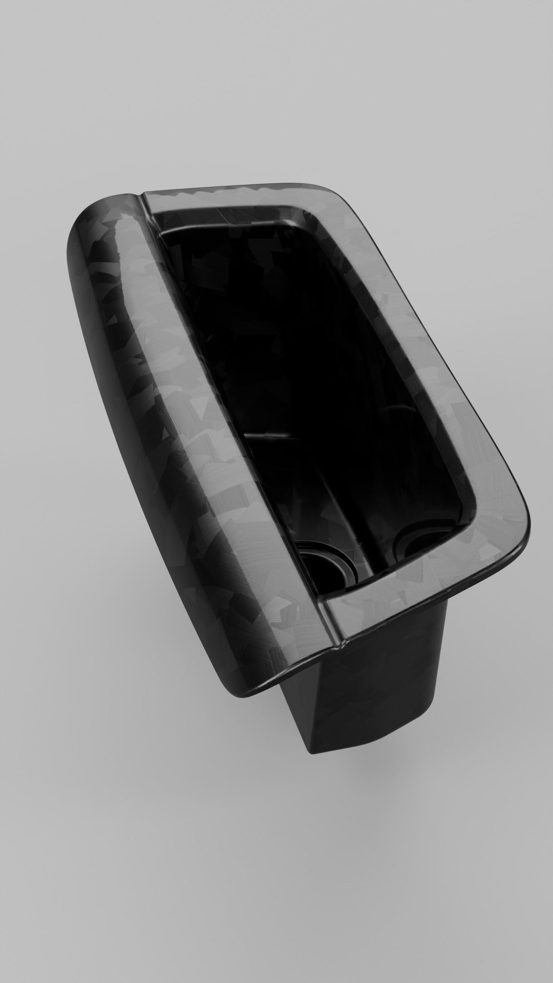 Ford Falcon FG carbon fibre door pull cup, gloss forged, portrait angle
