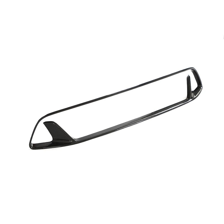 Kia Stinger GT carbon fibre front lower grille trim angled view showing carbon weave detail – aftermarket bumper grille upgrade for 2018 to 2022 Stinger
