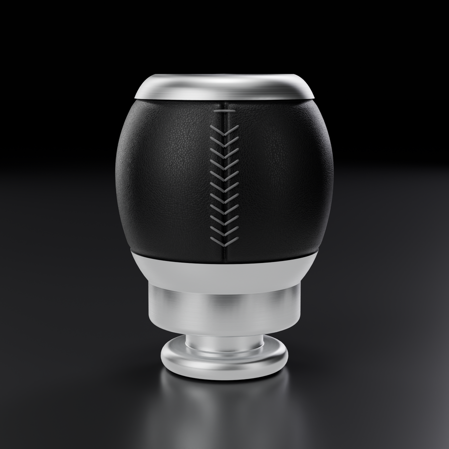 Front view of the FG/FG-X manual shift knob showing the leather seam and grey herringbone stitching, product render