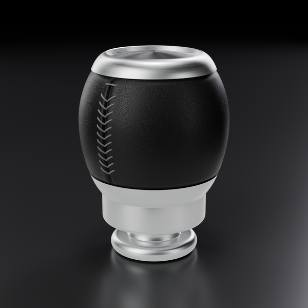 Ford Falcon FG/FG-X billet manual shift knob in brushed aluminium with black leather and grey stitching, product render