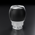 Ford Falcon FG/FG-X billet manual shift knob in brushed aluminium with black leather and grey stitching, product render