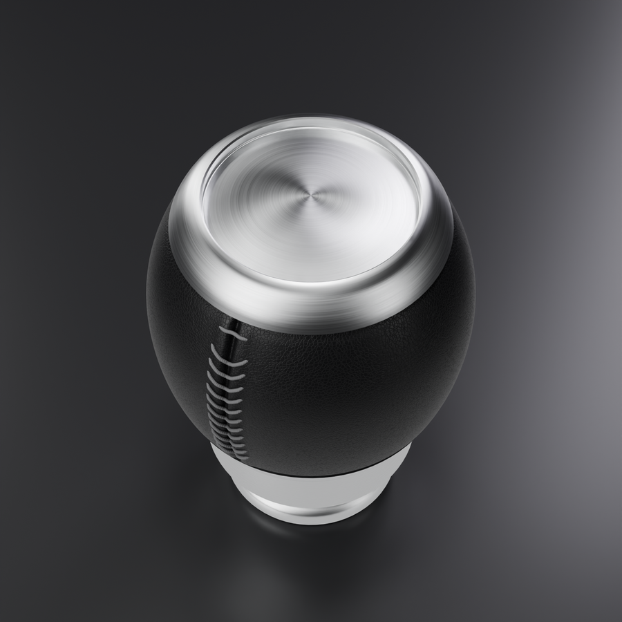 Top view of the FG/FG-X manual shift knob showing the empty 33 mm badge pocket, product render